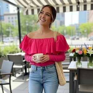 Anthropologie Vibrant Pink Ruffle Blouse